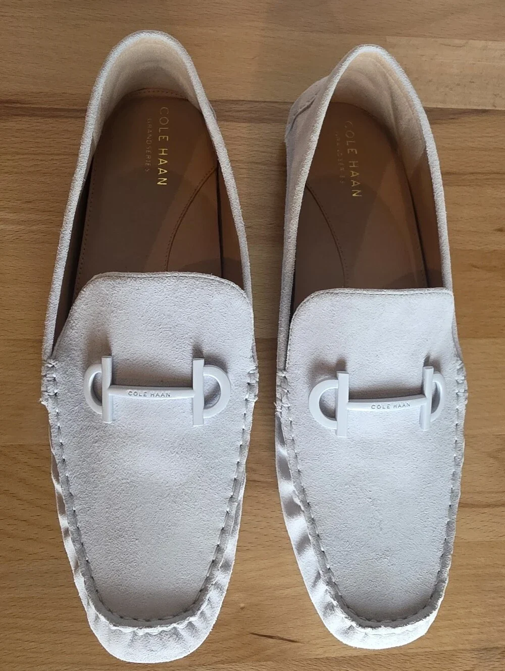 Cole Haan Tully Driver Grand Series Loafers 9.5B Cream White Suede Preppy NWOB